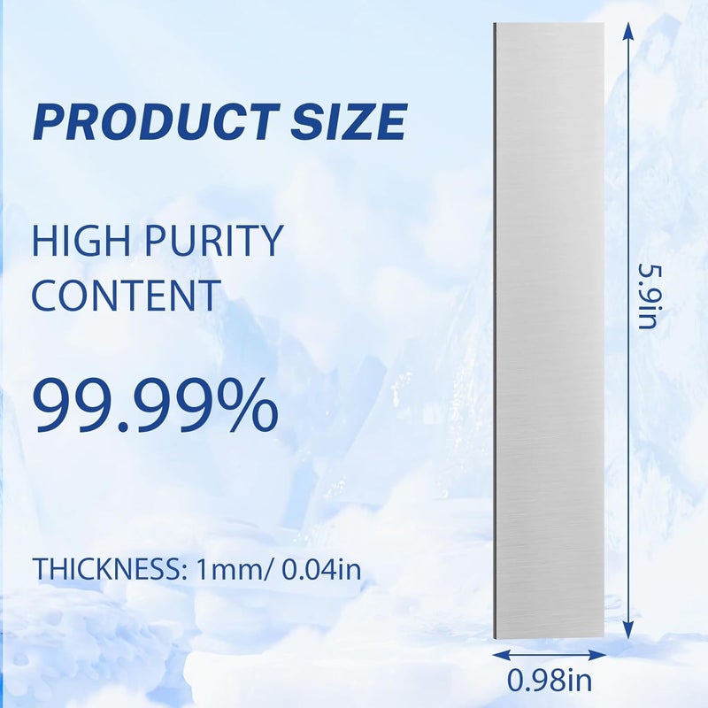 Hualleko 10 قطع من صفائح أنود الزنك النقي 99.99%، 5.9''x0.98''x0.04'' للتغطيس والتصنيع، شريط زنك صناعي، حماية كاثودية وتجارب علمية - Image 2